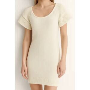 Ivory Angora Sweater Dress Sz 12 Flutter Sleeve Tunic Quiet Luxury Holiday Chic